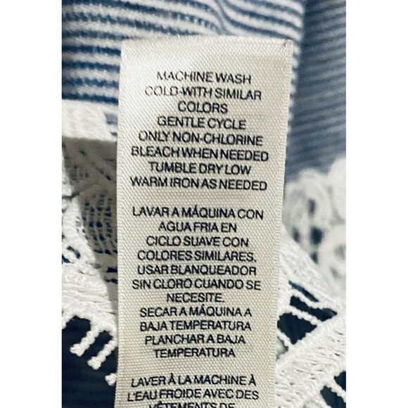 Chicos 1 Top Womens Medium French Striped Lace Detail Bell Sleeve Scoop Neck - Picture 7 of 8